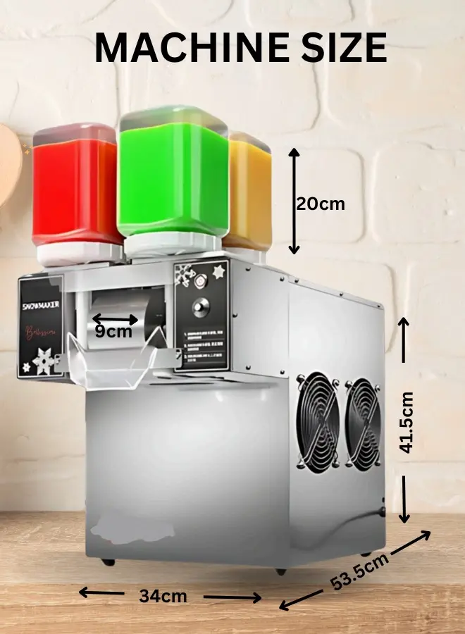 ماكينة ايس كريم الثلجي بيليسمو المواصفات: الطاقة: 750 وات الأبعاد: 53.5 × 34 × 41.5 سم الوزن: 23 كجم الإنتاجية: حتى 170 كجم يومياً يمكن وعشرات النكهات من خلال انتاج 4 عبوات من النكهات في نفس الوقت مثالية للمطاعم، محلات العصائر، ودور السينما، وكذلك للاستخدام المنزلي.