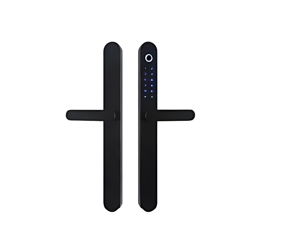 M8000 Series Smart Home Lock with fingerprint
recognition and smartphone app services. black color