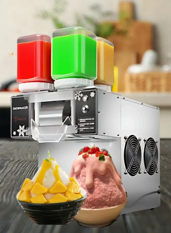 ماكينة ايس كريم الثلجي بيليسمو المواصفات: الطاقة: 750 وات الأبعاد: 53.5 × 34 × 41.5 سم الوزن: 23 كجم الإنتاجية: حتى 170 كجم يومياً يمكن وعشرات النكهات من خلال انتاج 4 عبوات من النكهات في نفس الوقت مثالية للمطاعم، محلات العصائر، ودور السينما، وكذلك للاستخدام المنزلي.