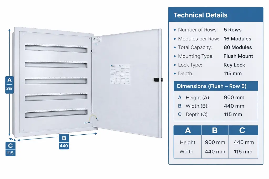 SMART DB Modular Enclosure 80 – 5 Rows (Flush Mount, 16 Modules/Row)