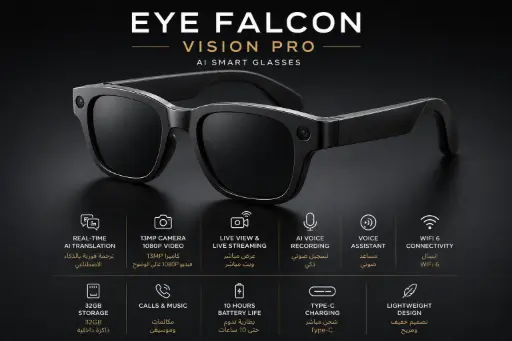 [EF-VP-32GB-BLK] EYE FALCON Vision Pro AI Smart Glasses