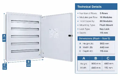 [KNX45-516MK00F] SMART DB Modular Enclosure 80 – 5 Rows (Flush Mount, 16 Modules/Row)